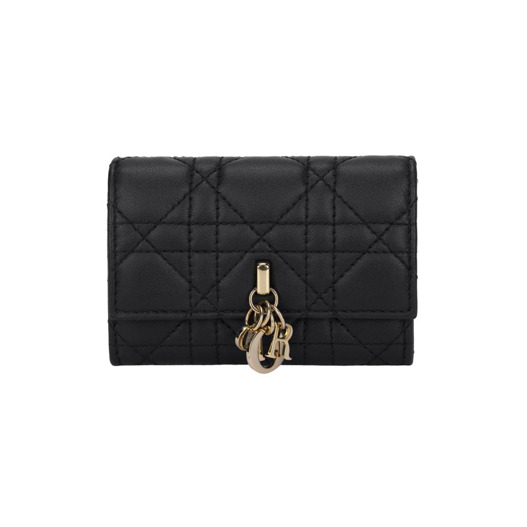 Dior My Miss XS Light Gold Pendant Check Pattern Lambskin Wallet Women wallet Black S0966ONMJ-M900