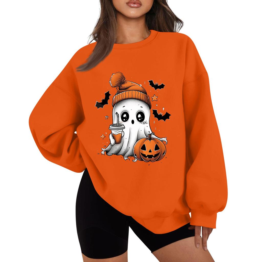 Женская зимняя модная повседневная толстовка с длинным рукавом и принтом на Хэллоуин