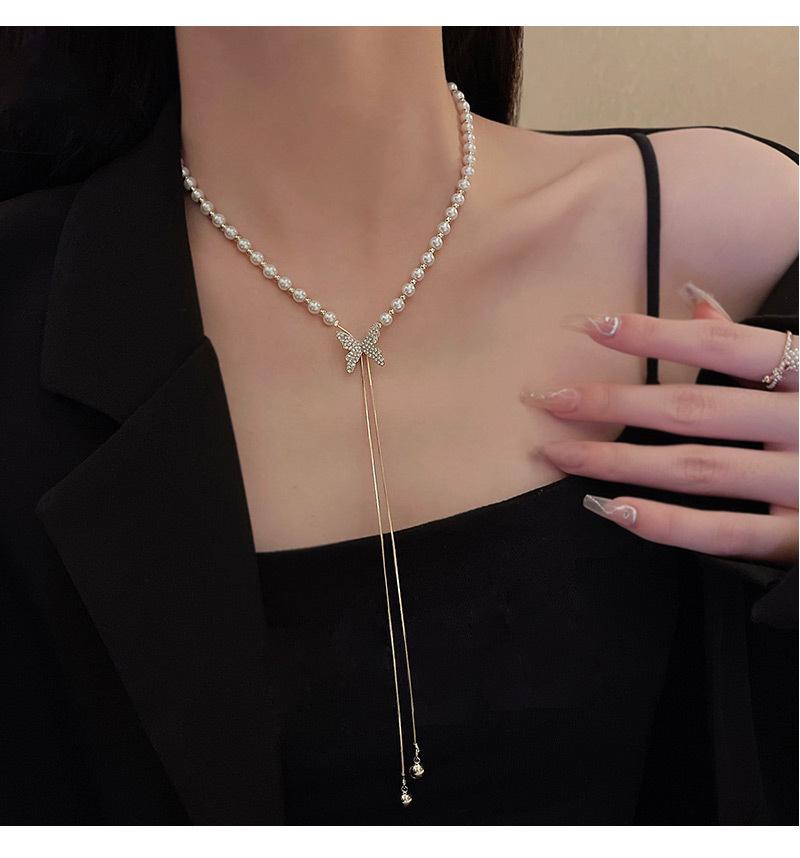 Модное ожерелье с жемчужной бабочкой: Легкий роскошный минималистский кулон