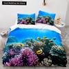 Подводный мир King Queen Пододеяльник Мультяшный океан Животные Комплект постельного белья для детей Рыбы Коралл Морская жизнь Мягкий полиэстеровый пододеяльник