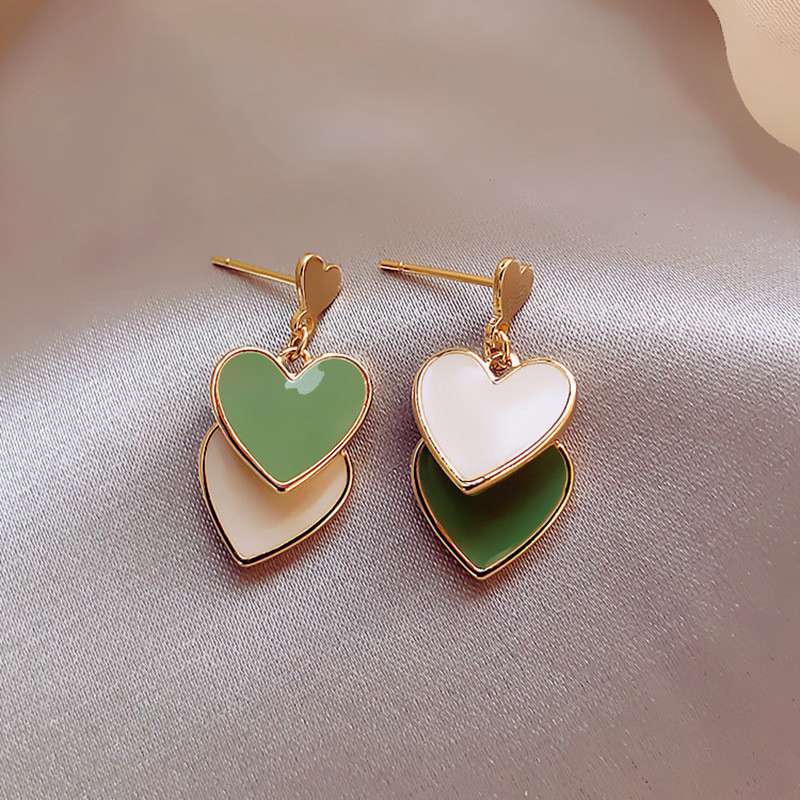 Asymmetrical Earring White Green Heart Exquisite Elegance Party Contracted Heart Drop Earrings Dating