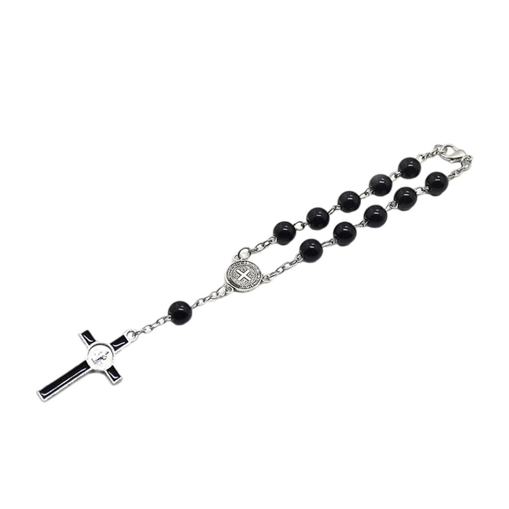 Fashion Simple Dangle Cross Bracelet Black Beads Jesus Pendant Bracelet for Women Anniversary Couple Jewelry Presents