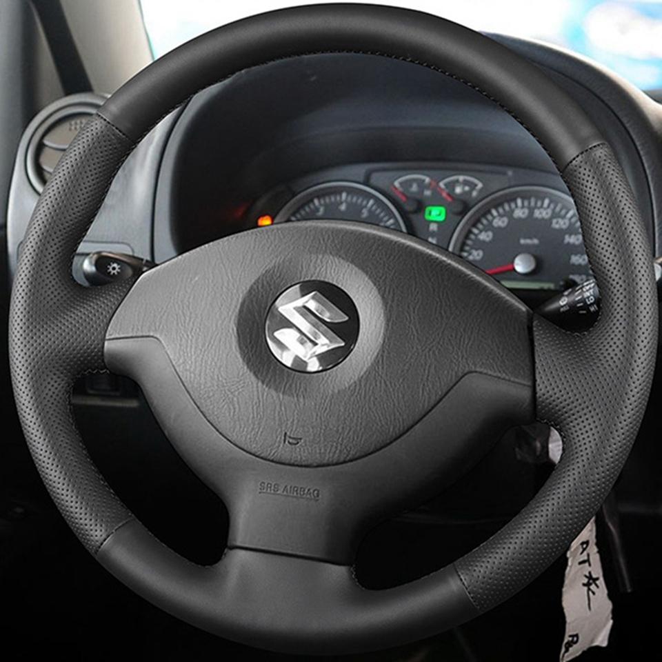 DIY Black Wearable Faux Leather Car Steering Wheel Cover For Suzuki Jimny 2005-2014 Customize Steering Wrap Car Accessories