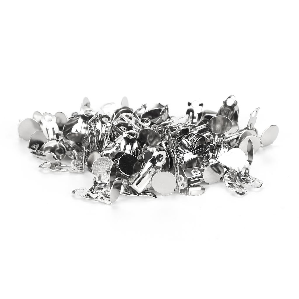 100Pcs Tray Earring Clips Metal Spring Flat Back Ear Stud Jewelry Making Accessories