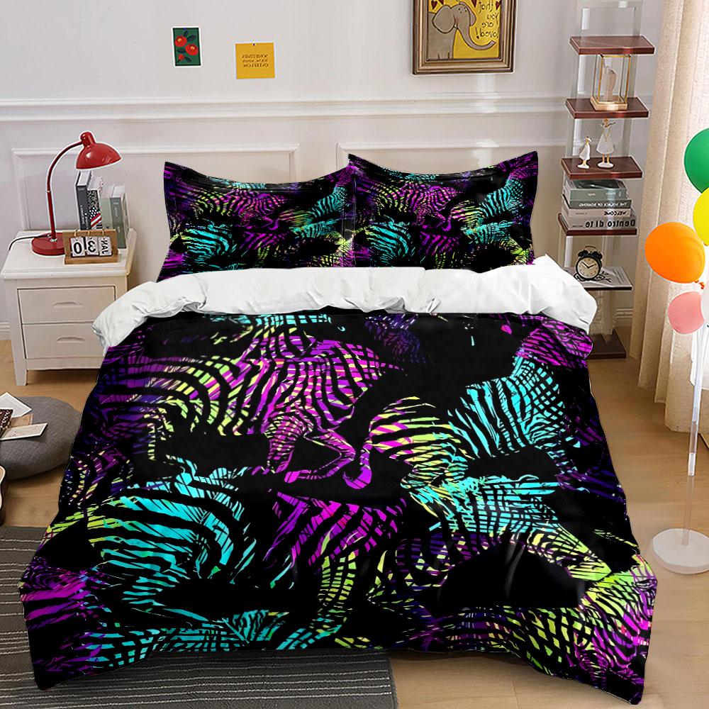 "Colorful Zebra Print Home Decor Set" Bedding Set with 1 Duvet Cover 2 Pillowcases Single Double King Queen, Gift