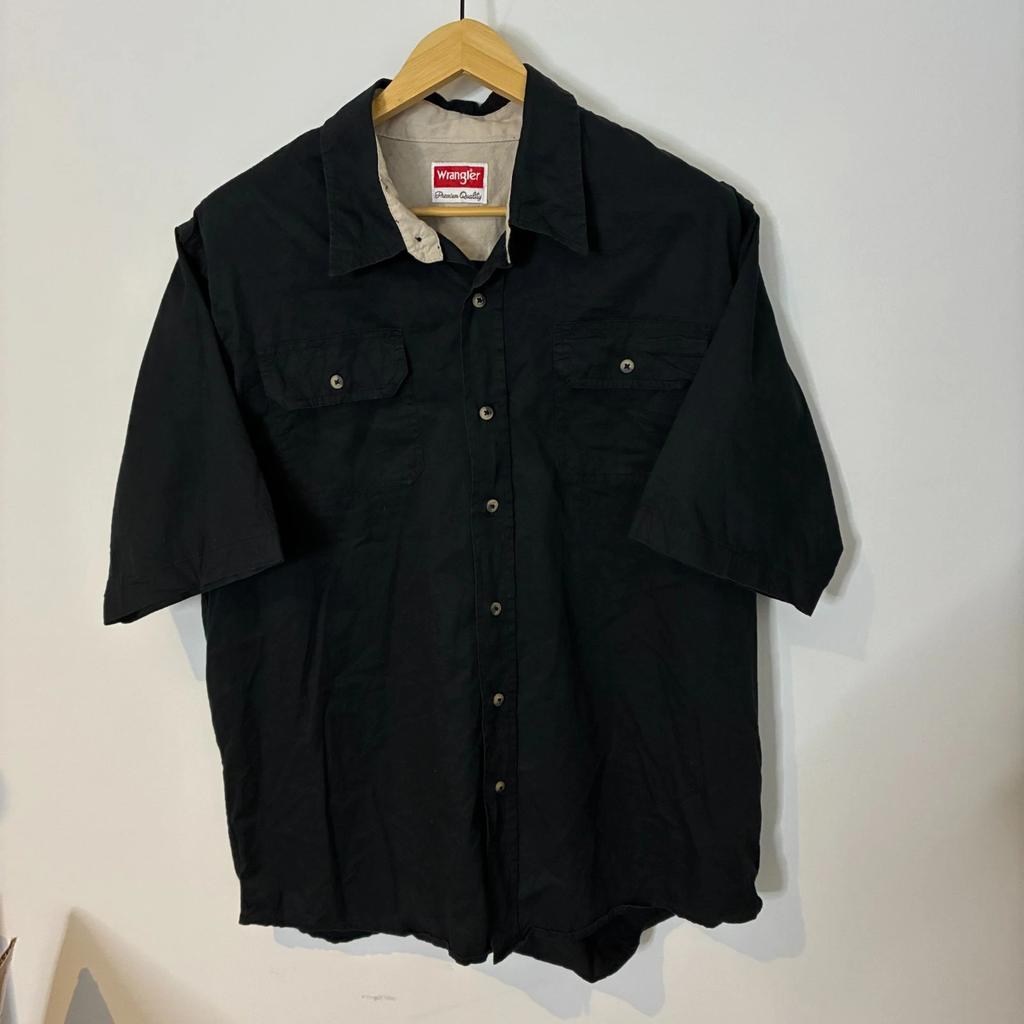 Vintage Wrangler Shirt Mens XL Extra Large Black Pockets Workwear Short Sleeve
