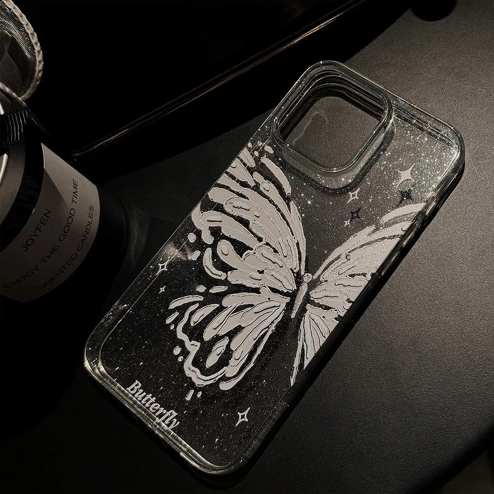 Холодный свет роскошный бабочка подходит для iPhone17/16Pro чехол для мобильного телефона iPhone15 блестки 13 личность 14 мягкий чехол