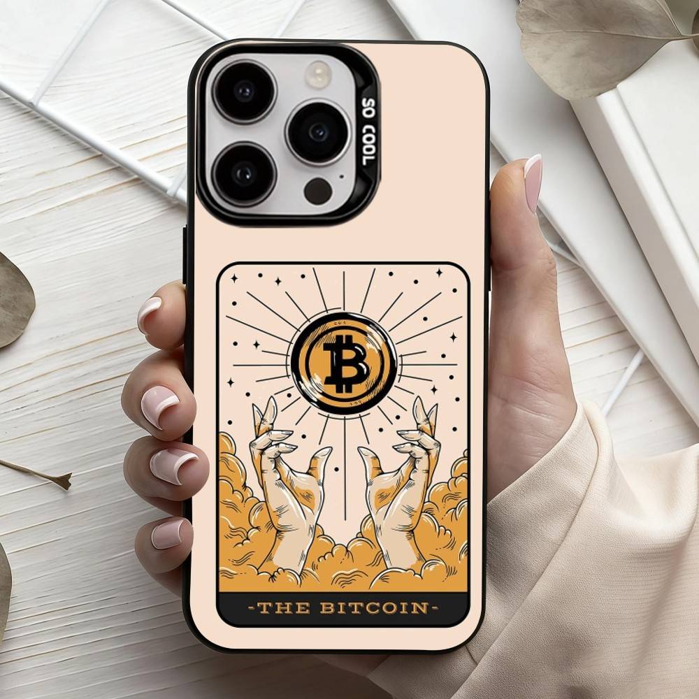 Крутой Арт Bitcoin Цифровой Чехол для Телефона Для iPhone17,16,15,14,13,12,11 Plus,Pro Max Черный Конфетный Посеребренный Чехол