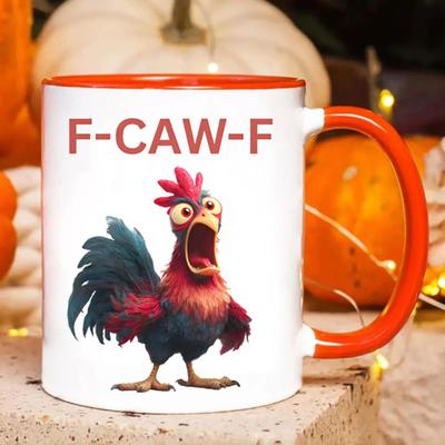 Персонализированная кружка Yousheng F-Caw-F с цыпленком, 15 унций, керамическая кофейная чашка, смешная кружка с петухом, юмор про сельскохозяйственных животных, многоразовая, можно мыть в посудомоечной машине, подходит для микроволновой печи, посуда для напитков