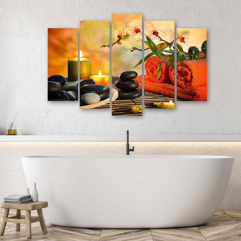 Five piece picture canvas print Stones Zen Flower