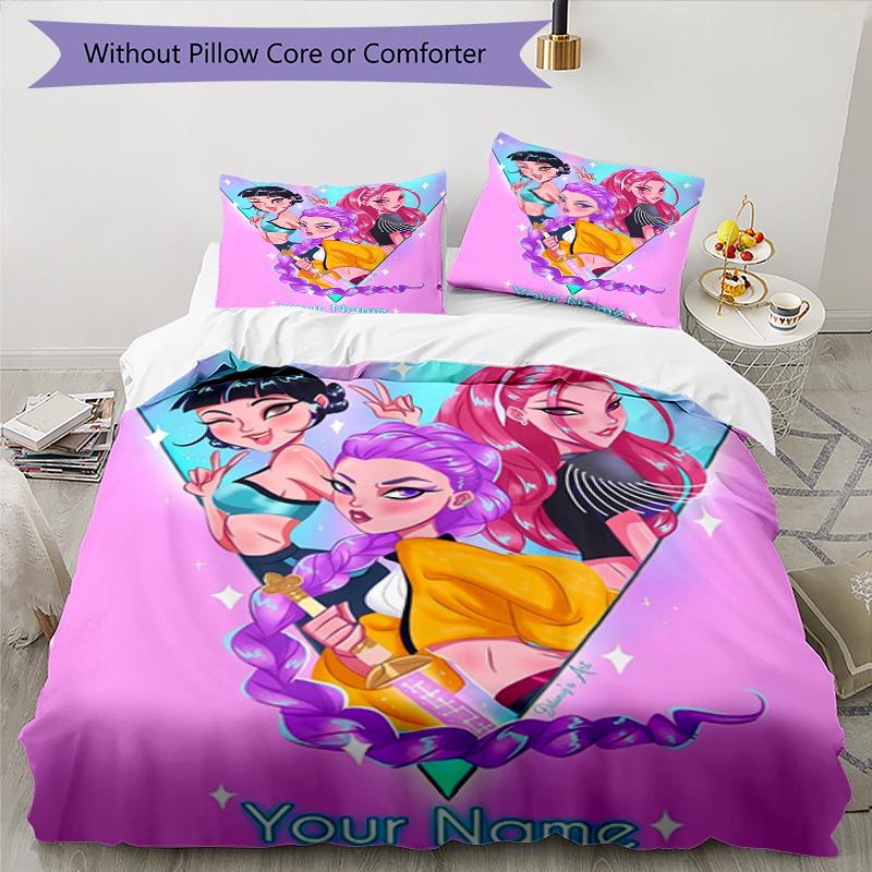 Glam Squad Vibes Custom Name Text Print 1Pc Bedding Set Duvet Cover With Two Pillowcases Soft Bed Linen For Household Bedroom