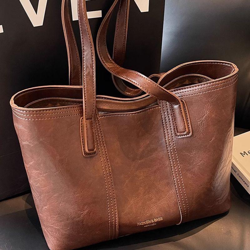 Casual Contrasting Color Large-capacity Bag Women's 2025 Summer New Shoulder Bag High-end Texture Commuter Foreign Tote Bag