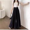 Spring, Summer and Autumn Ice Silk Chiffon Buckle High Waist Pleated Drooping Wide-leg Drooping Waist-covering Belly Long Skirt Pants