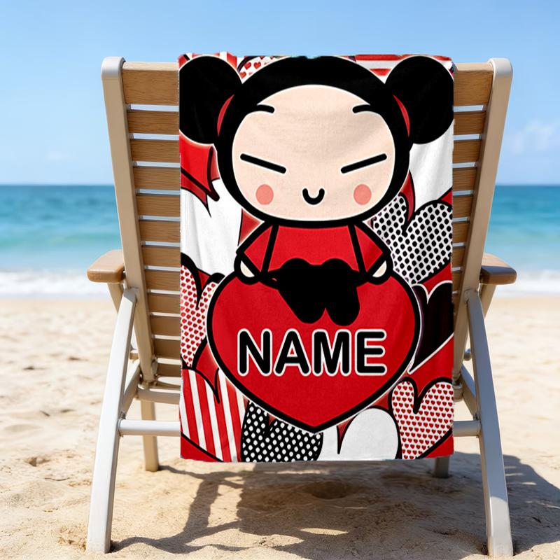 1pc PUCCA2 Beach Towel with Custom Name, Beach/Swimming/Bath/Picnic/Camping Towel, Suitable for Seaside Beaches
