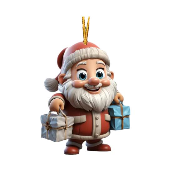 Рождественское украшение Дед Мороз 2D Акриловый мультяшный Санта с подарочной коробкой Украшение на рождественскую елку для рождественской елки Праздничный домашний декор
