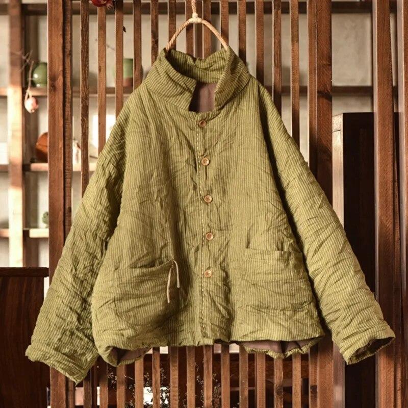 Johnature Женские парки в полоску в китайском стиле, весенние пальто на пуговицах, одежда с длинными рукавами, винтажные свободные парки