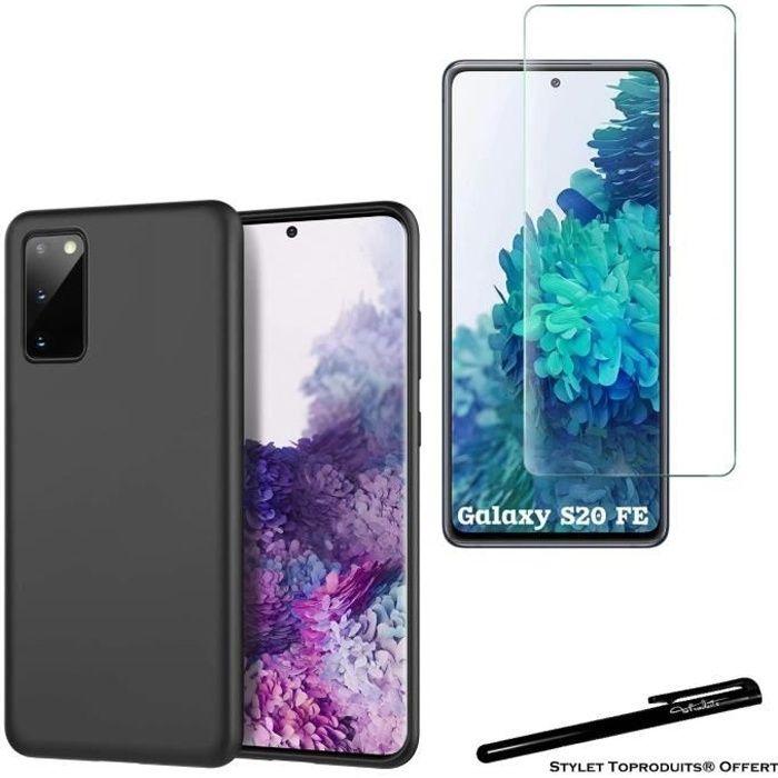 Verre trempé pour Samsung Galaxy S20 FE et coque de protection souple Noir avec Stylet Toproduits®