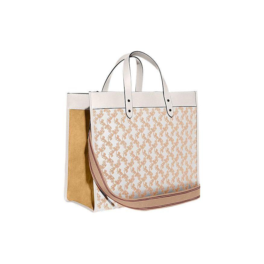 Coach Field 40 Classic Monogram Horse And Carriage Print Snap Closure Leather Tote Bag Men Tote Bags Off-White C6612-CHK