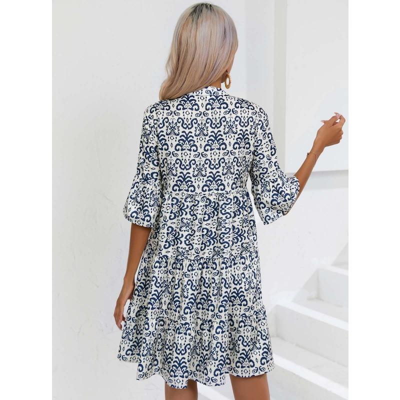 Женское платье летнее свободное с V-образным вырезом повседневное короткое Женские повседневные платья