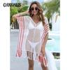 Plus Size Women's Coverup Hollow Out Striped Clashing Color Splicing Dresses Beach Bikini Coverups