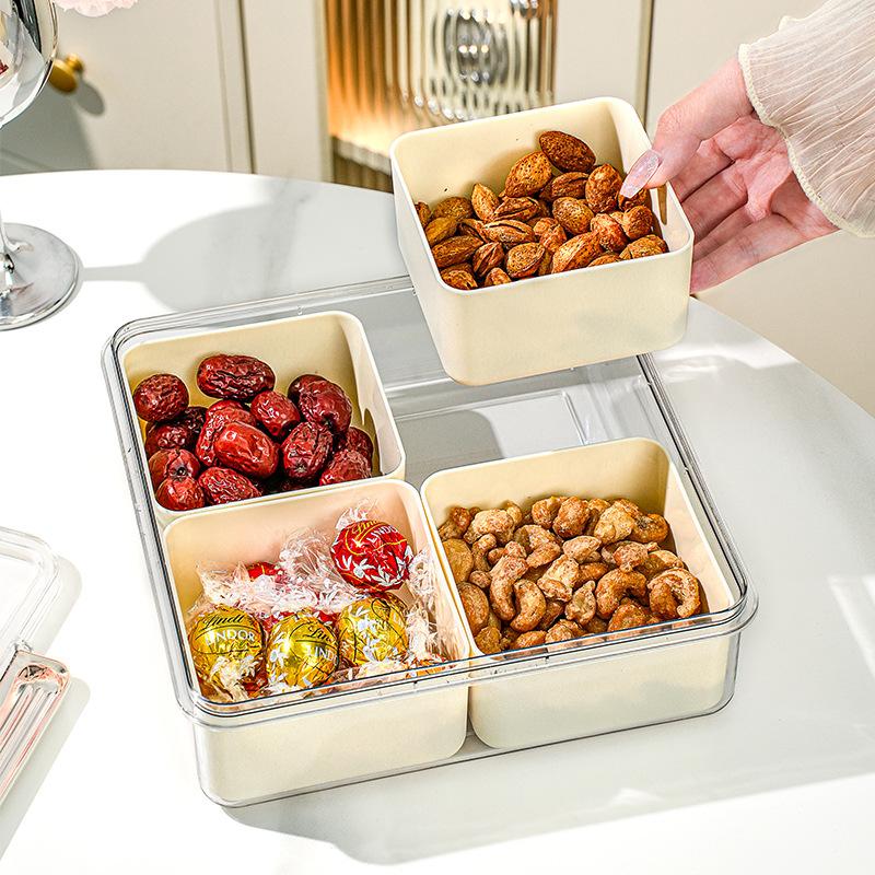 Light Luxury Fruit Plate High-end Home Use Partitioned Fruit Plate with Lid Living Room Candy Box Dried Fruit Plate Snack Box Plate