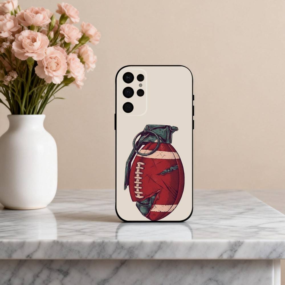 Physical American Football sport Phone Case For Samsung S25,24,23,22,30,21,10,9,Ultra,Plus,Lite,FE,4,5 G Soft Black Case