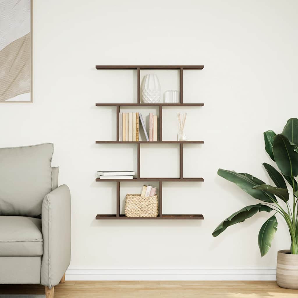 Cube Shelf with 12 Compartments Smoked Oak Finish Wood Based Material
