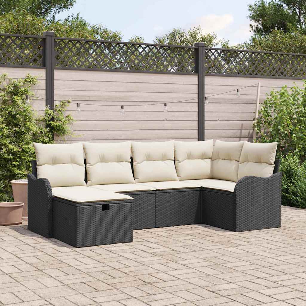 Garden Sofa Set with Cushions 6 pcs Black Poly Rattan
