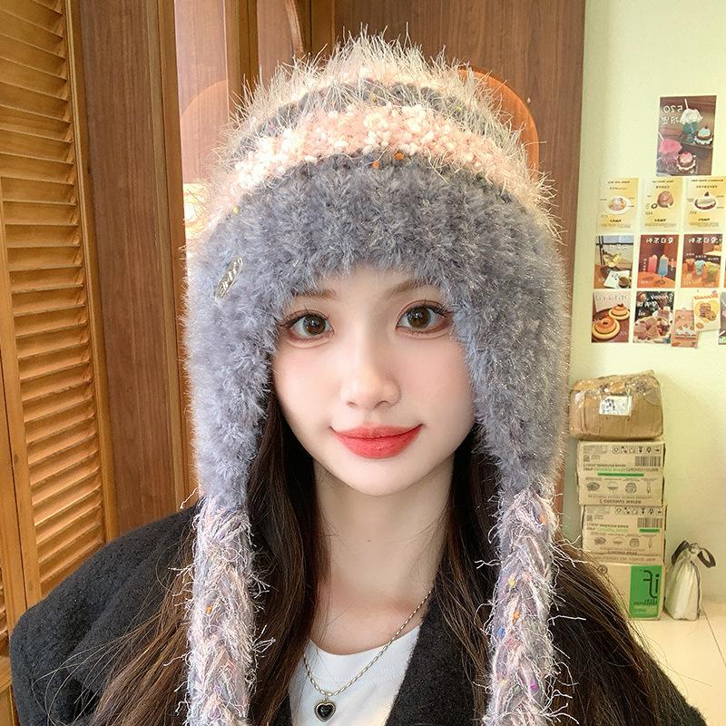 Пасторальная вязаная шерстяная шапка детская зимняя утолщенная теплая с защитой ушей головной убор показывает маленькое и универсальное лицо