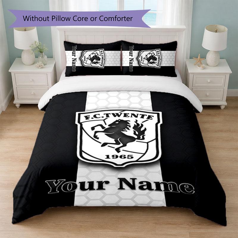 FC Twente Custom Name Text Bedding Set 1 Duvet Cover+2 Pillowcases Soccer Logo Personalized Gift For Special Occasion Bedroom Decor