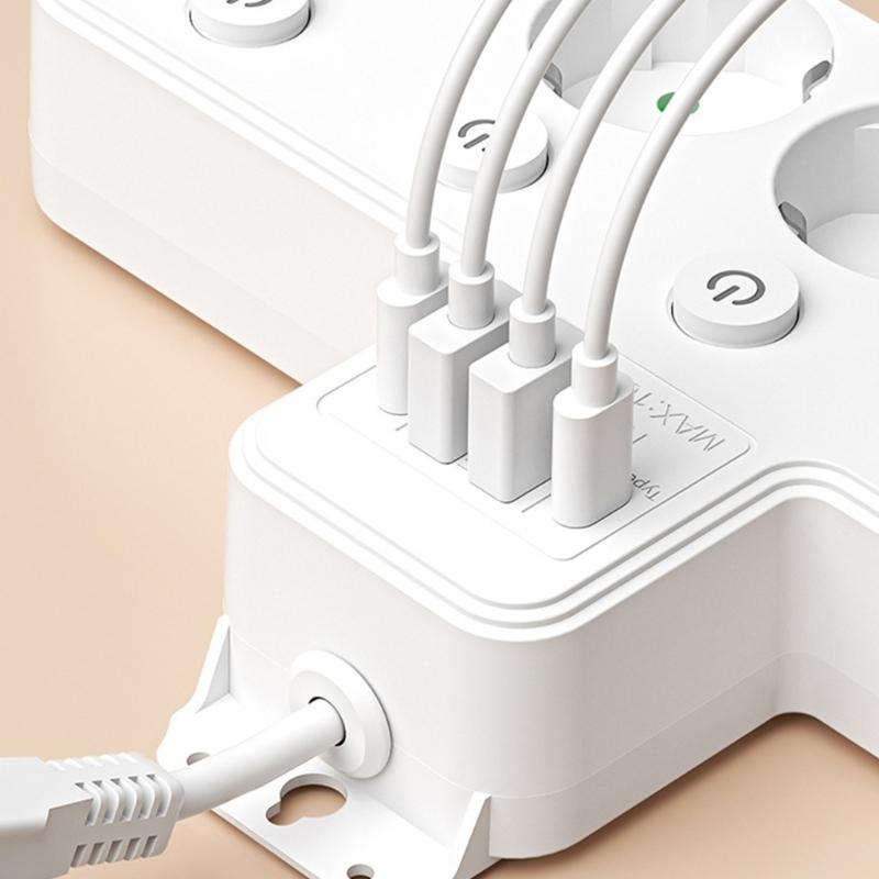 5 Outlet Wall Sockets with 2 USB And 2 Type C Ports Rotating 180 Degrees For Multiple Device Charging