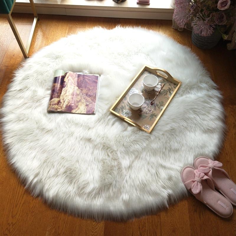 Living Room Round Artificial Fur Carpet Girl Bedroom Dressing Table Decor Rugs White Household Fluffy Bedside Thick Floor Mats
