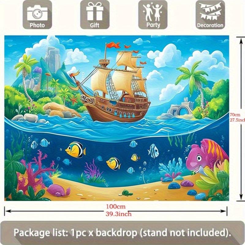 A pirate-themed party banner with a backgroundof a treasure map which is perfect for a birthdaycelebration with a maritime theme