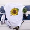 Summer Round Neck Sunflower Pattern Printed Top Fashionable Casual Short Sleeved Women's Pure Cotton T-shirts