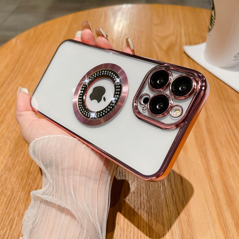 Подходит для iPhone17proMax Инкрустированный бриллиантами и с защитой от протечек Магнитный чехол для телефона Apple 16 Гальванизированный противоударный защитный чехол 15