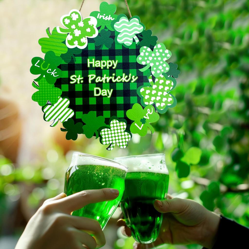 Венок на день Святого Патрика, дверная вывеска, деревянный венок, трилистник, украшение на дверь, приветственный декор, подвесное деревянное зеленое счастливое украшение