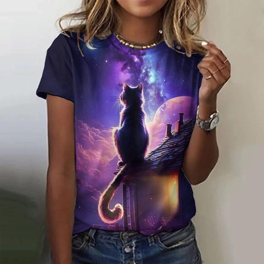 Летняя женская футболка с рисунком из мультфильма для улицы, свободная футболка с круглым вырезом, повседневная футболка большого размера с коротким рукавом