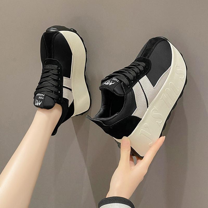 Модные массивные кроссовки для женщин, весна-осень, на шнуровке, 7,5 см, толстая подошва, нескользящая, легкая, удобная спортивная обувь