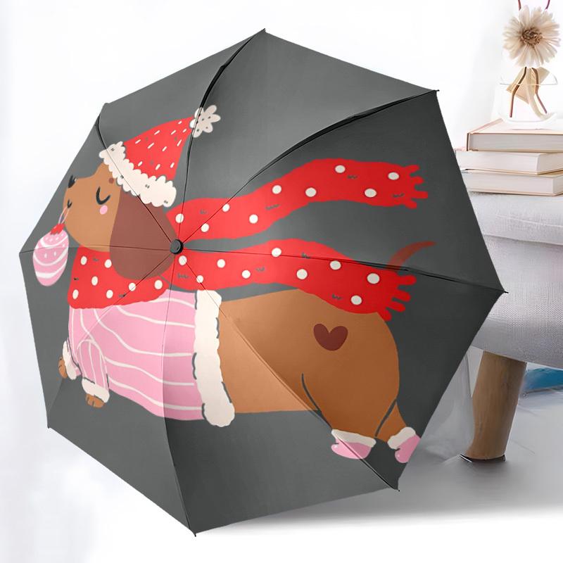 1pc Christmas Dog Automatic Folding Umbrella, 8-Rib Durable Iron Frame, Compact Travel Umbrella for Women & Men 011
