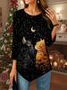 Women's Loose Round Neck Three Quarter Sleeve Tee 3D Floral Pattern