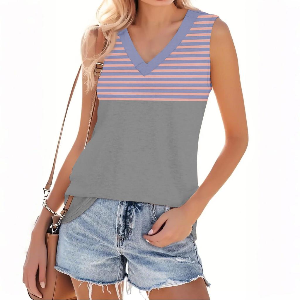 Women's Fashion Casual Daily Versatile Striped Texture Slim Fit Summer Vest Top