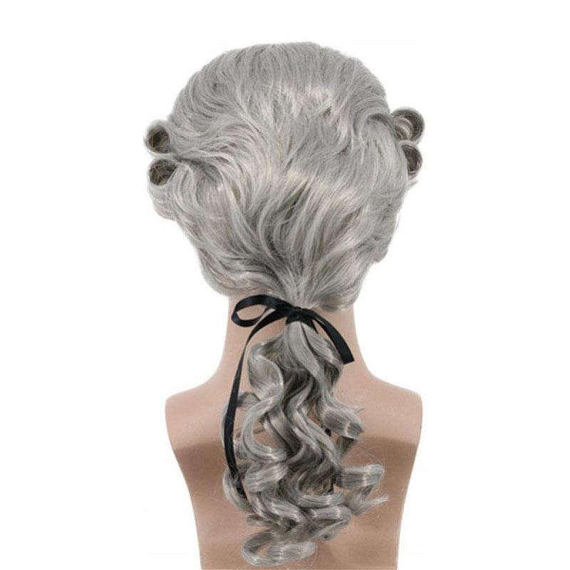 Grey White Black Lawyer Judge Baroque Curly Male Costume Wigs Deluxe Historical Long Synthetic Cosplay Wig for Halloween