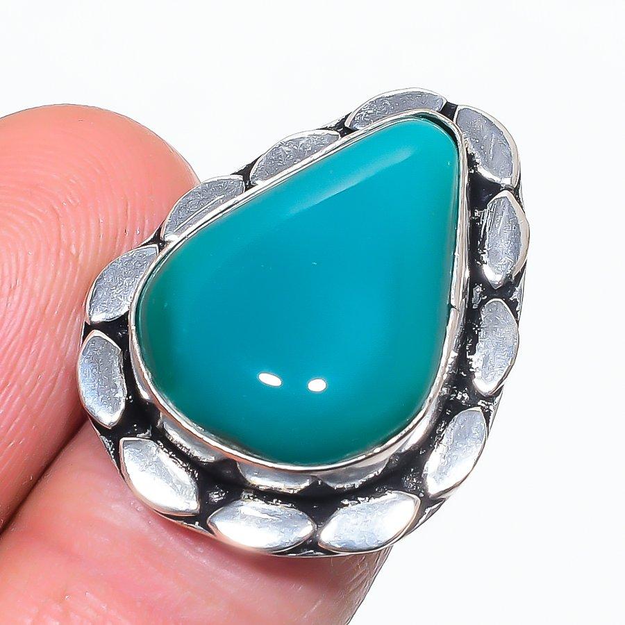 Кольцо из стерлингового серебра 925 пробы ручной работы с зеленым ониксом, размер 5 H3p69