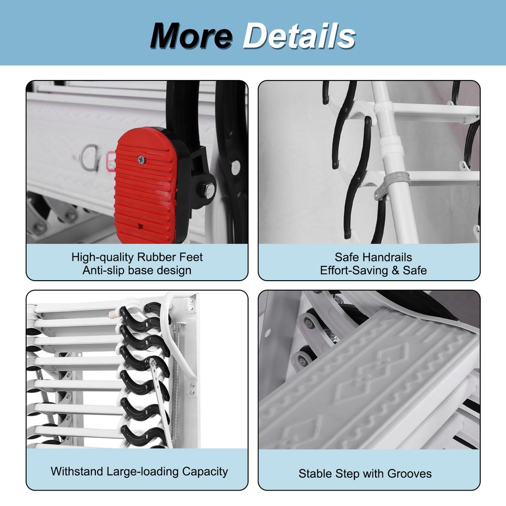 Wall-Mounted Telescopic Stairs W/ Handrails Folding Attic Stairs Retractable Loft Ladder for Indoor Outdoor/Storehouse/Basement