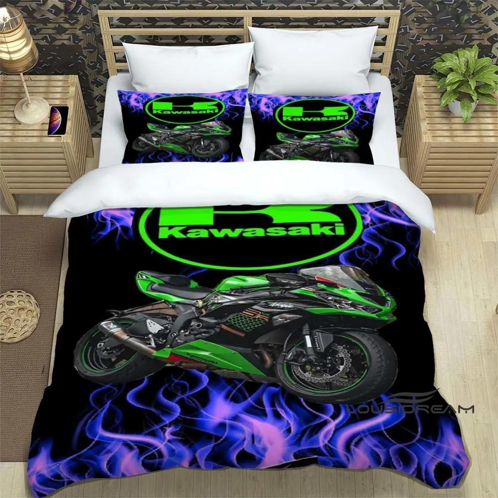 3D Ретро Принт Логотип Мотоцикла K-Kawasaki Комплект Постельного Белья Элегантный Комплект Постельного Белья Пододеяльник Покрывало на Кровать Роскошный Подарок на День Рождения