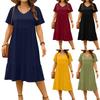 Women's Vintage Pleated V-neck Dress In Solid Color