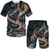 Summer Fashion Oriental Dragon God 3D Printed Men's T Shirts Sports 2 Piece Set Streetwear Casual Shorts Short Sleeve Men Suit