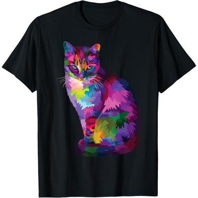 Радужный полосатый кот Яркий кошачий спектр Портрет котенка Футболка для мужчин женщин детей