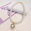 Pet Necklace Love Heart Fake Crystal Shiny Faux Pearls Adjustable Elegant Universal Cat Small Dog Puppy Collar Jewelry Pet Supplies