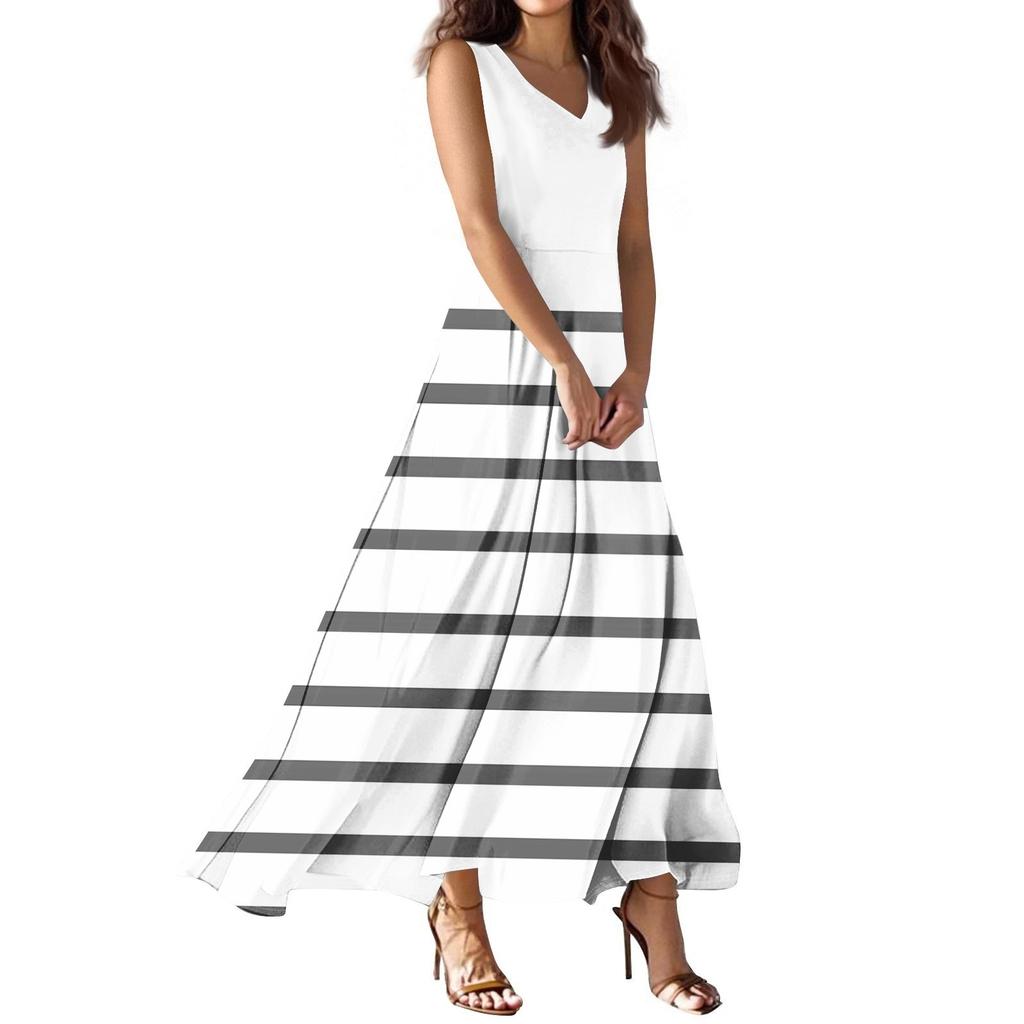 Женское летнее повседневное модное платье с принтом, платье без рукавов с V-образным вырезом